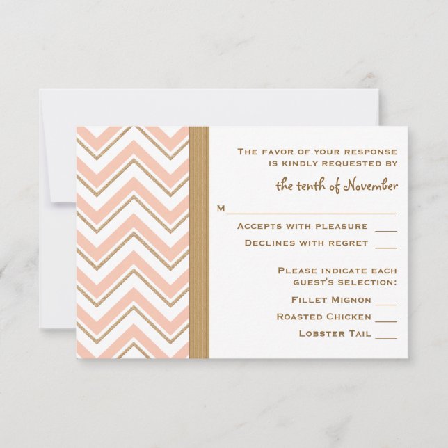 Coral and Gold Chevron Wedding RSVP Response Cards (Front)