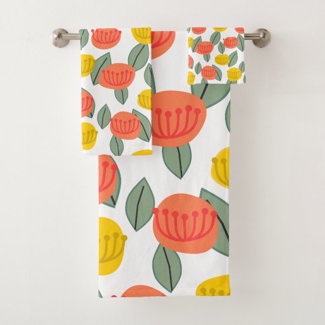 Coral and Gold Flowers  Bath Towel Set (Insitu)