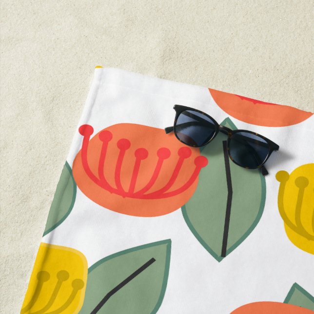 Coral and Gold Flowers  Beach Towel (In Situ)