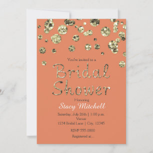 Coral and Gold Glitter Bridal Shower Invitation