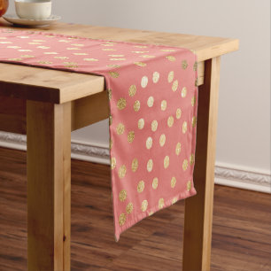 Coral and Gold Glitter City Dots Table Runner