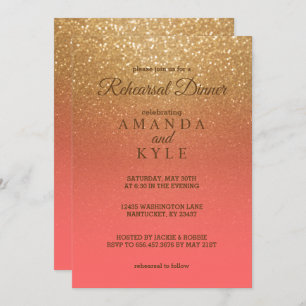 Coral and Gold Glitter - Rehearsal Dinner Invitation
