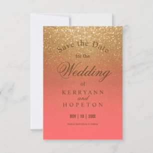 Coral and Gold Glitter - Save The Date