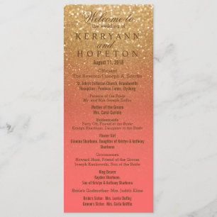 Coral and Gold Glitter Wedding Ceremony Program