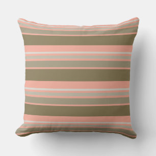 Coral and gold stripe throw pillow