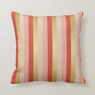 Coral and Gold Stripes Throw Pillow
