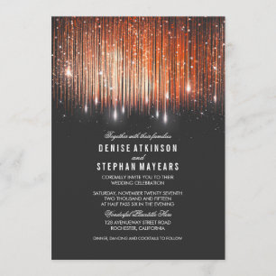 Coral and Gold Wedding String Lights Invite