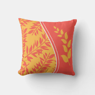 Coral and Golden Yellow Two-Sided with Monogram Throw Pillow