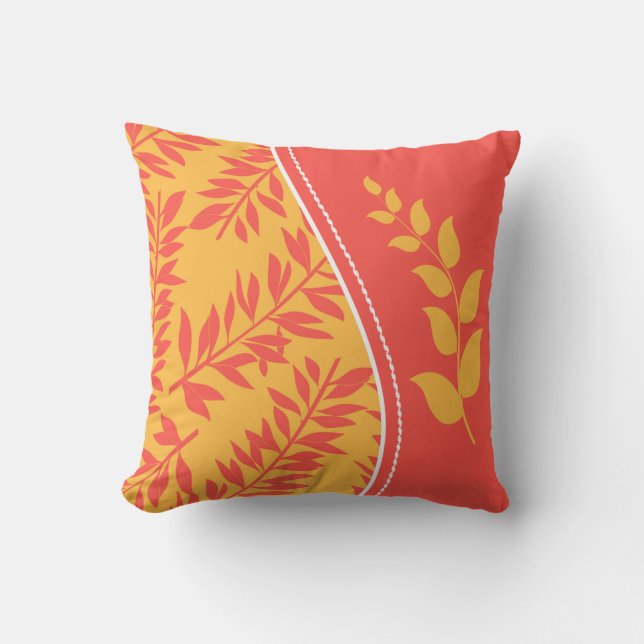 Coral and Golden Yellow Two-Sided with Monogram Throw Pillow (Front)