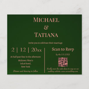  coral and green rsvp qr code wedding invitation 