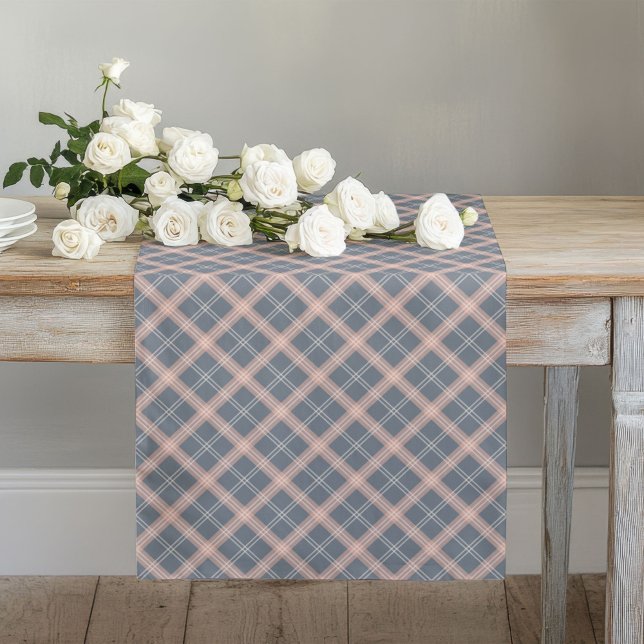 Coral and Grey Chequered Runner for Cozy Dining (Coral and Grey Checkered Runner for Cozy Dining)