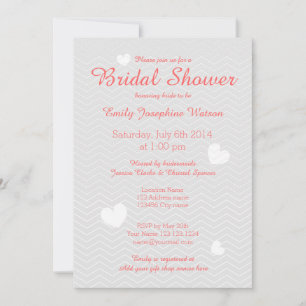 Coral and grey chevron bridal shower invitation