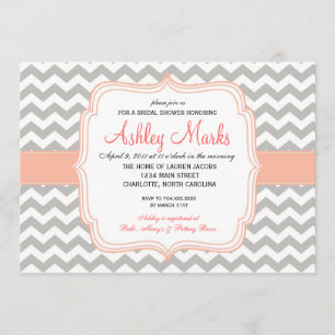 Coral and Grey Chevron Invitation