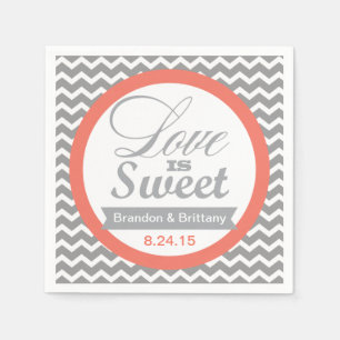 Coral and Grey Chevron Wedding Napkins