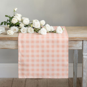 Coral and Grey Plaid Table Runner Modern Dining
