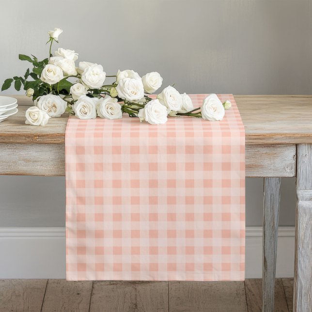 Coral and Grey Plaid Table Runner Modern Dining (Coral and Grey Plaid Table Runner Modern Dining)
