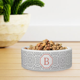 Coral and Grey Quatrefoil Custom Monogram Bowl