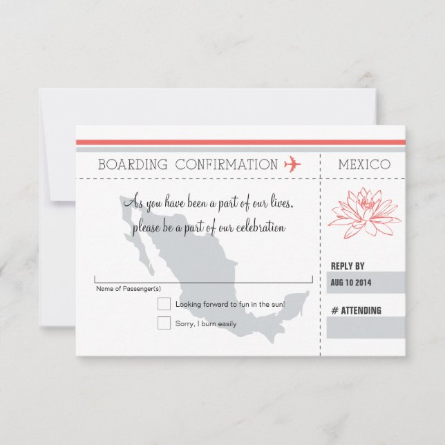 Coral and Grey RSVP Boarding Pass TO MEXICO (Front)