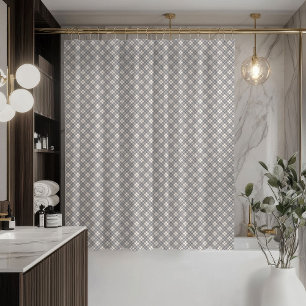 Coral and Grey Tartan Curtain Sleek Bathroom Look