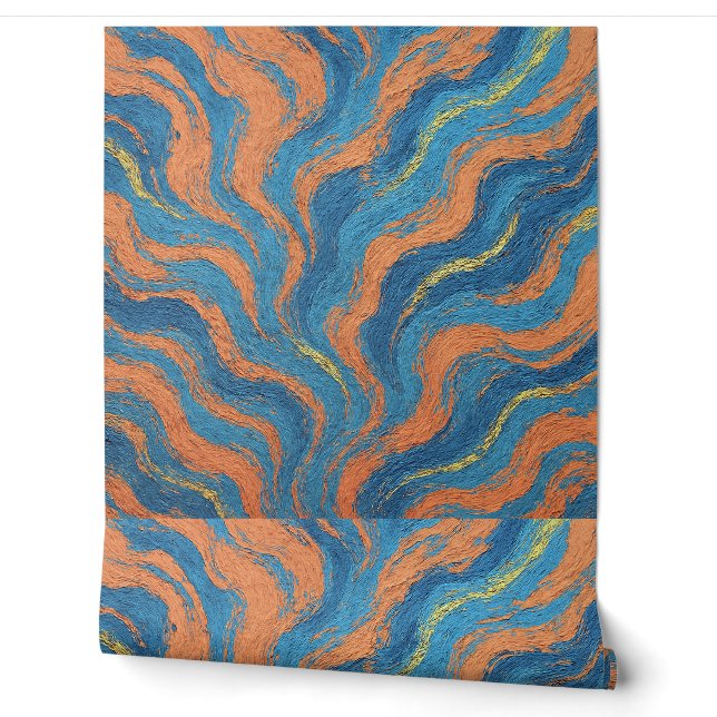 coral and indigo waves wallpaper (Unrolling)