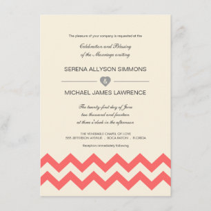 Coral and Ivory Chevron Wedding Invitations