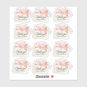 Coral and Ivory Floral Frame Wedding Thank You Set