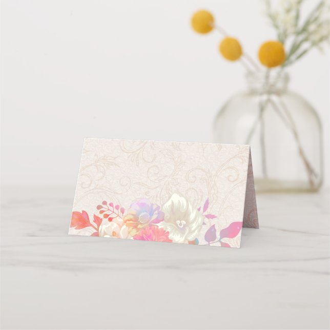 Coral and Ivory Floral Wedding Place Card (Front)