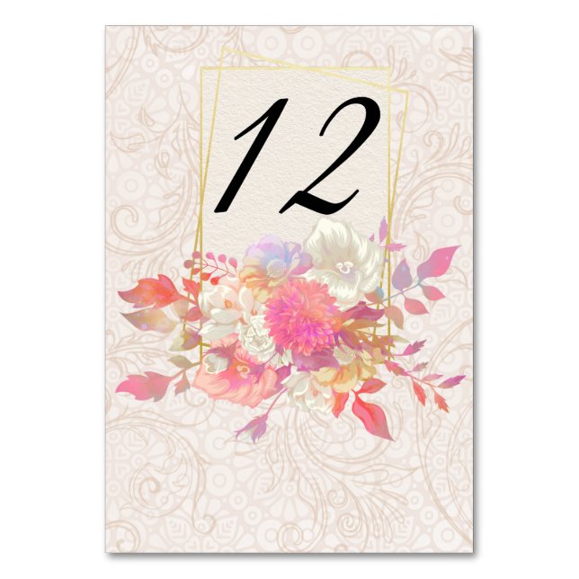 Coral and Ivory Floral Wedding Table Number (Front)