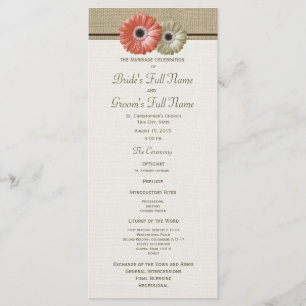 Coral and Ivory Gerbera Daisy Wedding Program