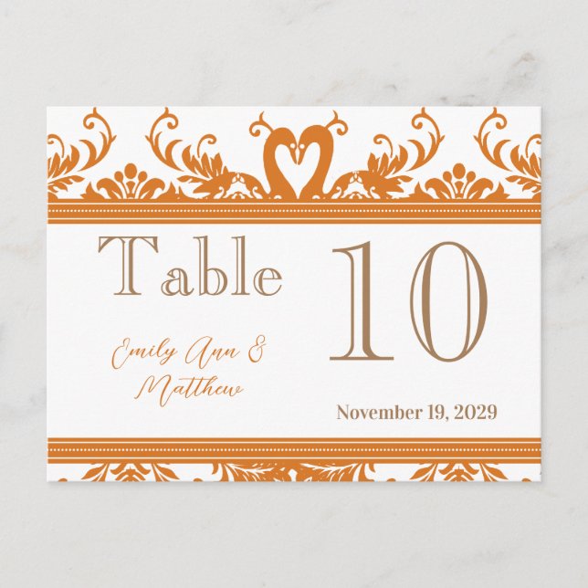 Coral and Ivory Swan Damask Table Number Postcard (Front)