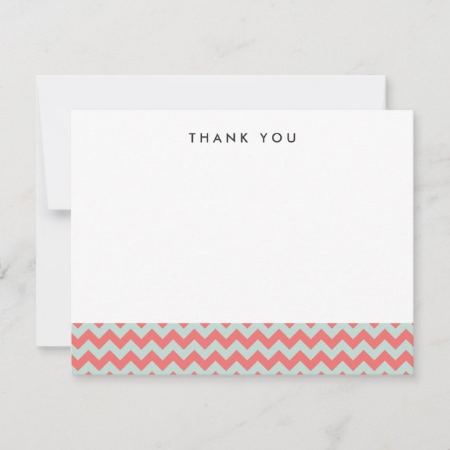 Coral and Mint Chevron Thank You Note Cards (Front)