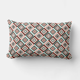 Coral and Mint Diamond Pattern Lumbar Pillow