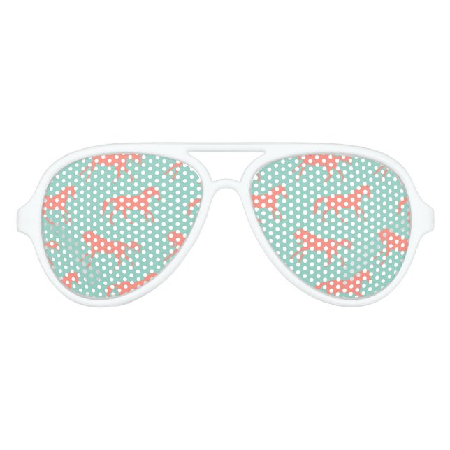 Coral and Mint Galloping Horses Pattern Aviator Sunglasses (Front)