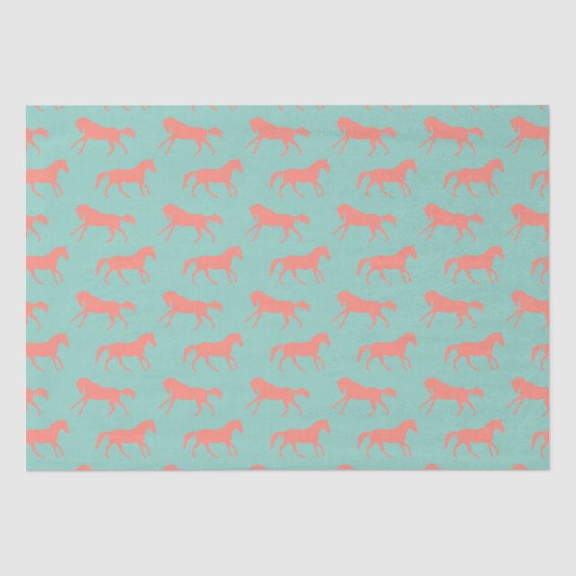 Coral and Mint Galloping Horses Pattern Tissue Paper (Front)