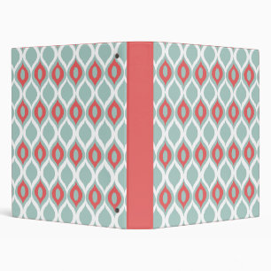 Coral and Mint Geometric Ikat Tribal Print Pattern Binder