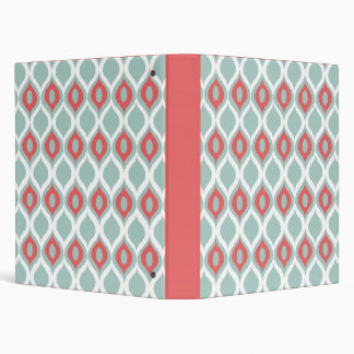 Coral and Mint Geometric Ikat Tribal Print Pattern Binder
