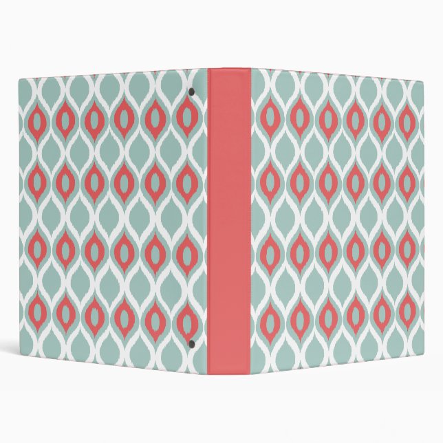 Coral and Mint Geometric Ikat Tribal Print Pattern Binder (Background)