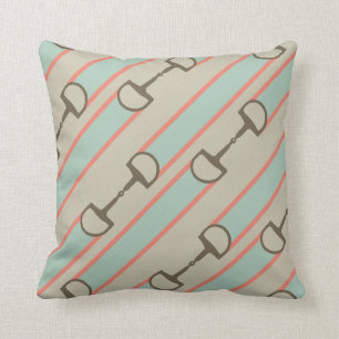 Coral and Mint Horse Bit Ribbon Pattern Throw Pillow