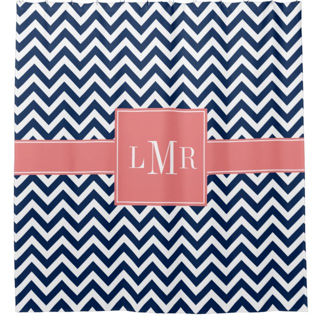 Coral and Navy Blue Chevrons Monogram (Front)