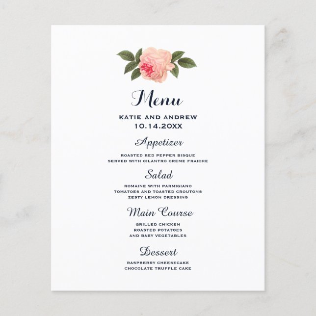Coral and Navy Blue Wedding Menu (Front)