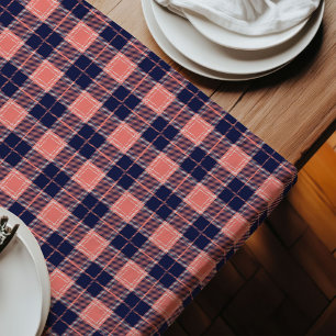 Coral and Navy Check Vibrant Plaid Modern Decor Long Table Runner