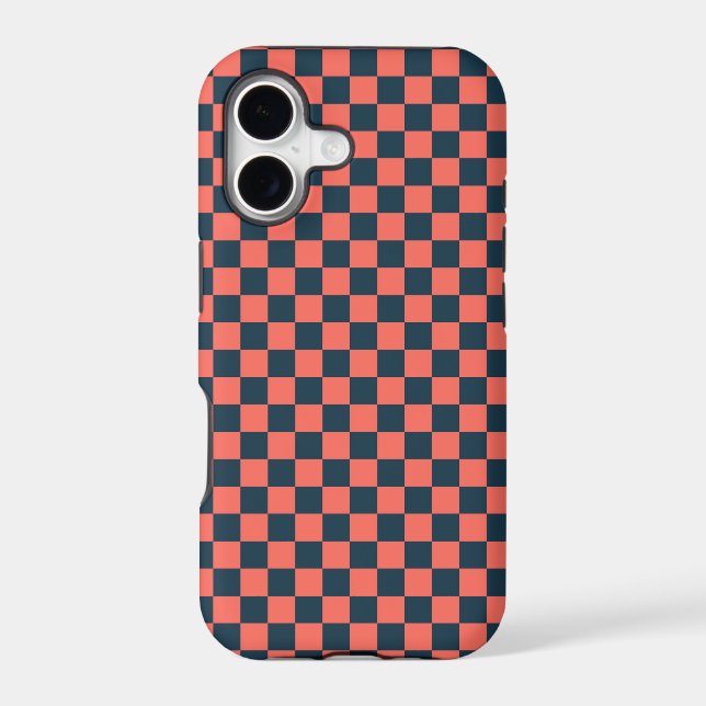 Coral and navy checkerboard pattern (Verso)