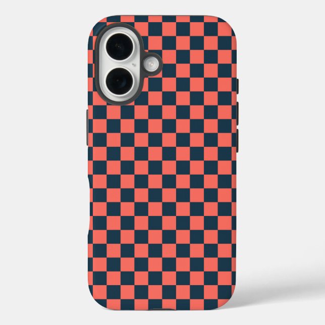 Coral and navy chequerboard pattern Case-Mate iPhone case (Back)