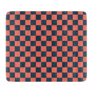 Coral and navy chequerboard pattern cutting board