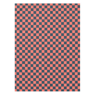 Coral and navy chequerboard pattern tablecloth