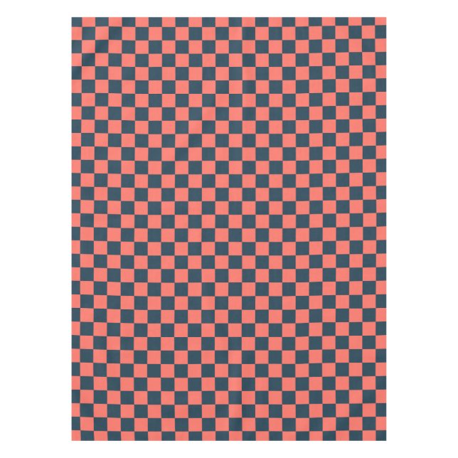 Coral and navy chequerboard pattern tablecloth (Front)