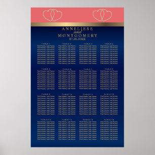 Coral and Navy Gold Hearts -  16 Seating Chart