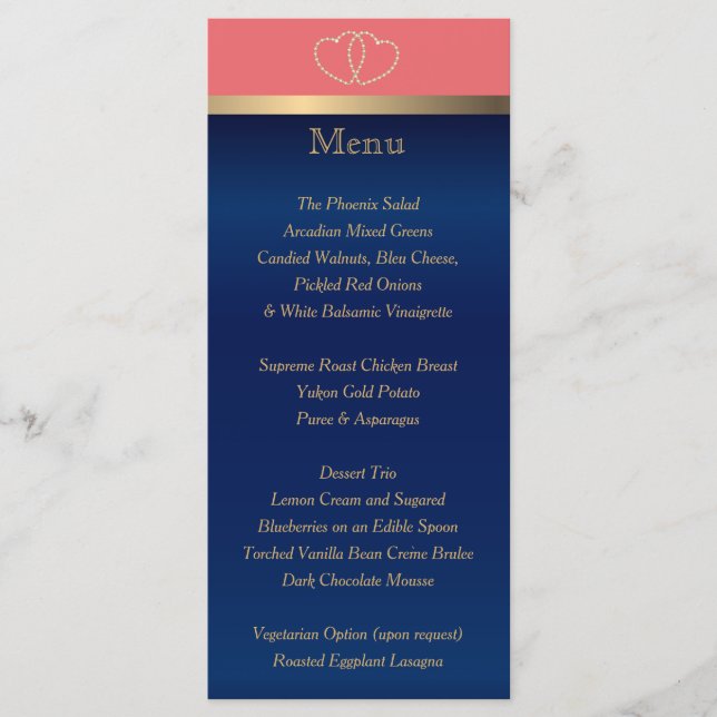 Coral and Navy Gold Hearts - Menu (Front)