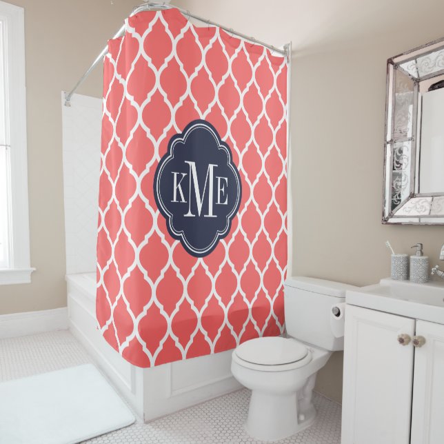 Coral and Navy Moroccan Quatrefoil Monogram (In Situ)
