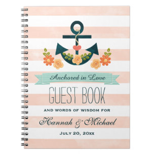 Coral and Navy Nautical Anchor Wedding Guest Book